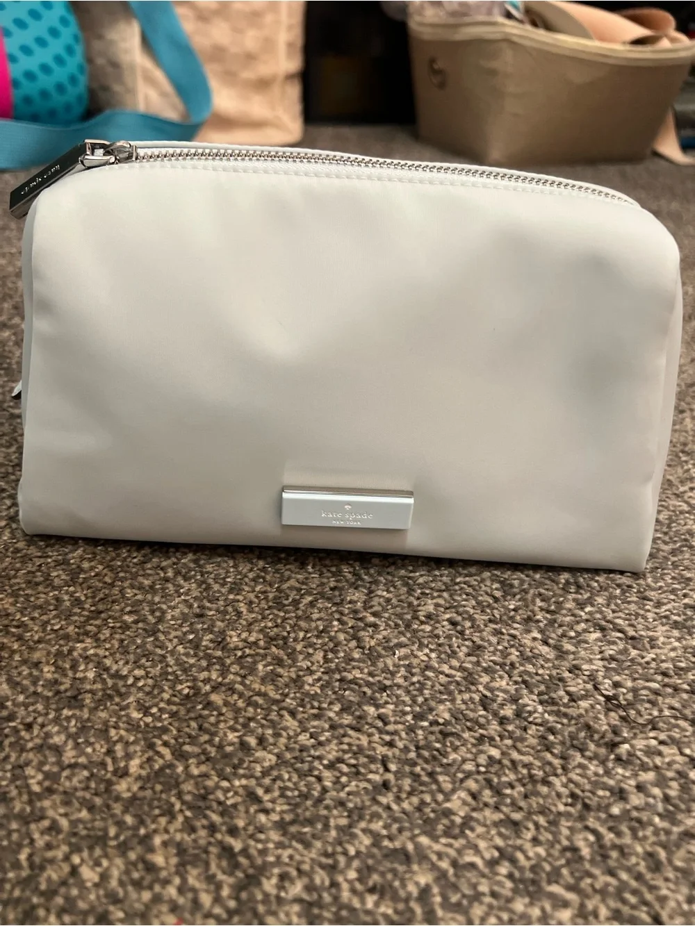 kate spade Pale Gray Zip Cosmetic Case